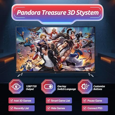 وحدة تحكم Pandora Box Arcade مع 32000 لعبة في 1، 1280x720 Full HD Retro Gaming Machine للتلفزيون والشاشة وجهاز العرض، ألعاب ثلاثية الأبعاد تدعم 1-4 لاعبين، وظائف البحث/الحفظ/الإخفاء/الإيقاف المؤقت in Saudi Arabia