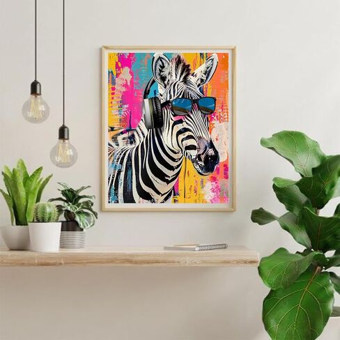 Cute Zebra Paint by Numbers Kit for Adults, Modern Aesthetic Paint by Number on Canvas, Abstract Art Digital Oil Painting Kits Suitable for Home Wall Decoration Gift 20" x 16" in Saudi Arabia