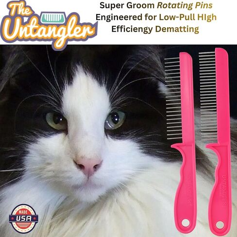 Super-Groom Combs with Smooth Rotating Teeth for Painless Mat Removal (Black, 30 Fine-Spaced Teeth) in Saudi Arabia
