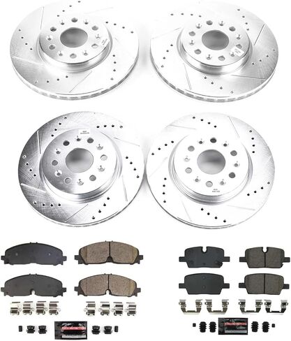 Power Stop Front and Rear K8794 Carbon-Fiber Ceramic Brake Pad with Drilled and Slotted Rotor Kit Z23 Daily Driver For Buick Enclave, Chevrolet Blazer, Chevrolet Traverse, GMC Acadia [Model Specific] in Saudi Arabia
