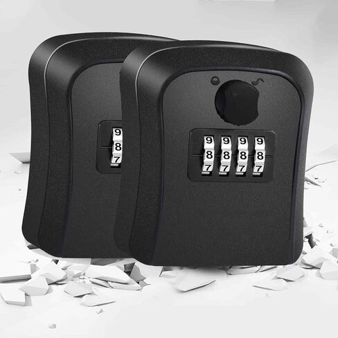 2 Pack Key Lock Box, 4 Digits Combination Lockbox Wall Mount Outside, Waterproof Outdoor Key Hider for House Key Storage, Resettable Code Safe Security Password Boxes with Mounting Kit-Black in Saudi Arabia