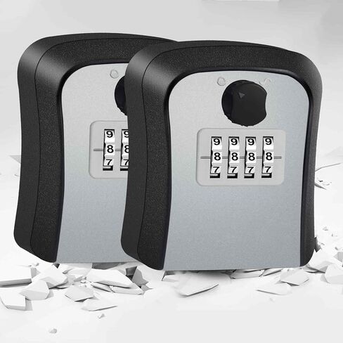 2 Pack Key Lock Box, 4 Digits Combination Lockbox Wall Mount Outside, Waterproof Outdoor Key Hider for House Key Storage, Resettable Code Safe Security Password Boxes with Mounting Kit-Black in Saudi Arabia