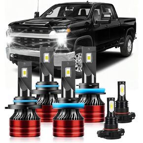 Light Bulbs Compatible for 2008-2021 Chevrolet Silverado 2500 3500HD 9005 High Beam H11 Low Beam 5202 Fog Lights Combo Pack 800% Brightness with Cooling Fan Plug N Play Pack of 6 in Kuwait