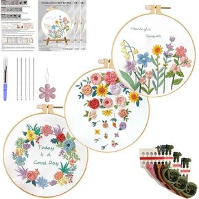 Huacan Embroidery Kits for Adults Beginner 3 Pcs Stamped Wreath Pattern Stitching DIY Sewing Kit 7.9 x 7.9 Inch in Kuwait