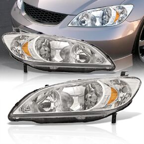 AJP Distributors Replacement Upgrade Headlights Head Lights Lamps Front Driving Assembly Pair For Civic 2004 2005 04 05 (Black Housing Clear Lens Amber Reflectors) in Saudi Arabia