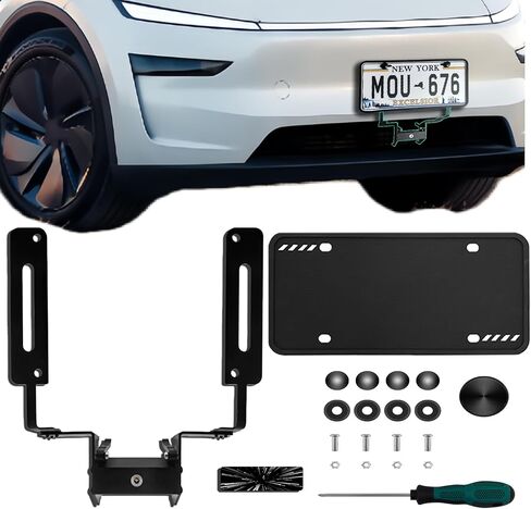 حامل لوحة ترخيص أمامي مطور بدون حفر لـ 2025-2026 Tesla Model Y Juniper | طقم تثبيت من الألومنيوم مضاد للسرقة مع إطار من السيليكون وملصق Galaxy - آمن للطلاء، مقاوم للصدأ، سهل التركيب in Kuwait