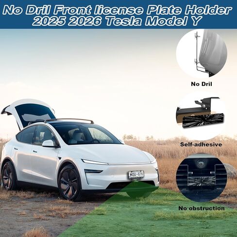 حامل لوحة ترخيص أمامي مطور بدون حفر لـ 2025-2026 Tesla Model Y Juniper | طقم تثبيت من الألومنيوم مضاد للسرقة مع إطار من السيليكون وملصق Galaxy - آمن للطلاء، مقاوم للصدأ، سهل التركيب in Kuwait