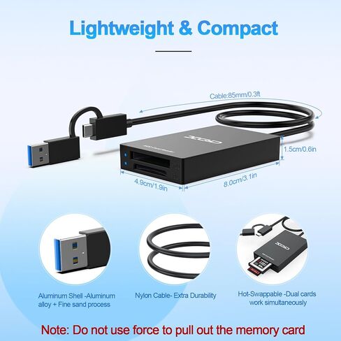 8-in-1 Lightning/USB C SD Memory Card Reader for iPhone/Mac/iPad,Dual Connector SD/TF+USB OTG Port*2+Type C Audio Headphone Adapter+60W Lightning Charge for iPhone 16/15/14,Samsung,Laptop-Plug & Play in Saudi Arabia