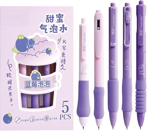 5 Pcs Cute Purple Pen Gel Ink Pens Retractable Pens 0.5mm Fine Point Black Ink Smooth Writing Pen for Women Men Girls Boys School Office Supplies (Purple) in Saudi Arabia