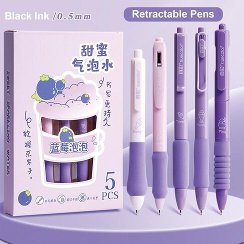 5 Pcs Cute Purple Pen Gel Ink Pens Retractable Pens 0.5mm Fine Point Black Ink Smooth Writing Pen for Women Men Girls Boys School Office Supplies (Purple) in Saudi Arabia