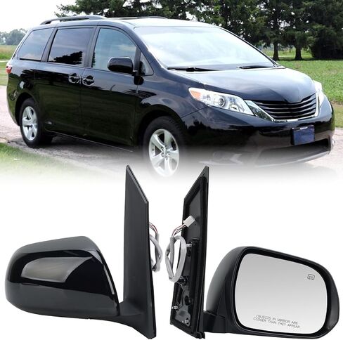 Left Driver Side Mirror Compatible with Toyota Sienna 2013-2017 Heated Power Glass Manual Folding Door Mirrors Black 6H5P in Kuwait