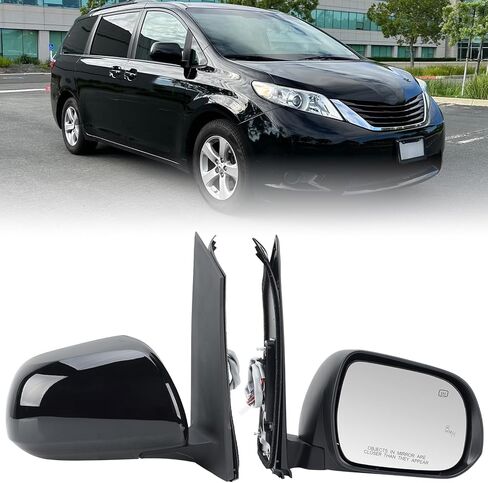 Left Driver Side Mirror Compatible with Toyota Sienna 2013-2017 Heated Power Glass Manual Folding Door Mirrors Black 6H5P in Kuwait