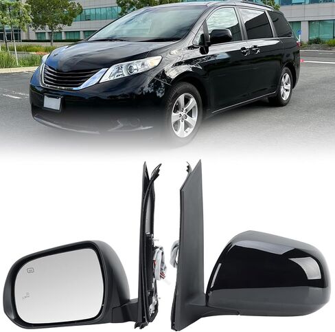 Left Driver Side Mirror Compatible with Toyota Sienna 2013-2017 Heated Power Glass Manual Folding Door Mirrors Black 6H5P in Kuwait