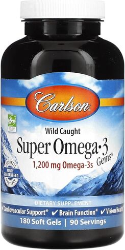 Carlson - Super Omega-3 Gems, 1200 mg Omega-3s, Cardiovascular Support, Brain Function & Vision Health, 180 soft gels in Saudi Arabia