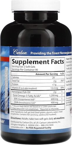 Carlson - Super Omega-3 Gems, 1200 mg Omega-3s, Cardiovascular Support, Brain Function & Vision Health, 180 soft gels in Saudi Arabia