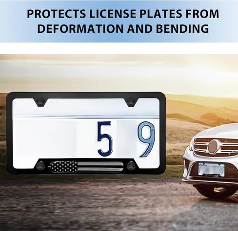 قطعتان من إطارات لوحة ترخيص السيارة، أغطية لوحة ترخيص وطنية من سبائك الألومنيوم بالعلم الأمريكي، حامل لوحة ترخيص عالمي مقاوم للصدأ بعلم الولايات المتحدة لعلامات السيارة الأمامية والخلفية (أسود) in Kuwait