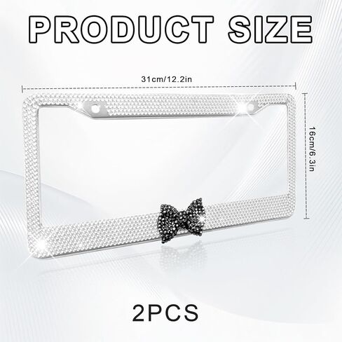 قطعتان من إطار لوحة ترخيص السيارة اللامعة، من الفولاذ المقاوم للصدأ كريستال حجر الراين من الفولاذ المقاوم للصدأ أغطية لوحة القوس للسيارة، حامل لوحة ترخيص لامع من الألماس، ملحقات السيارة الوردية للنساء (أبيض وأسود) in Kuwait