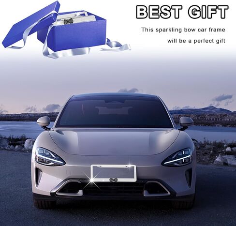 قطعتان من إطار لوحة ترخيص السيارة اللامعة، من الفولاذ المقاوم للصدأ كريستال حجر الراين من الفولاذ المقاوم للصدأ أغطية لوحة القوس للسيارة، حامل لوحة ترخيص لامع من الألماس، ملحقات السيارة الوردية للنساء (أبيض وأسود) in Kuwait