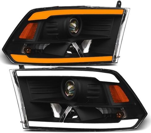 7422439629684 Compatible With 2009-2018 Dodge Ram 1500/2019-2023 Classic / 2010-2018 2500 3500 Switchback Sequential LED Strip Bar Black Housing Projector Headlights With Amber Reflector in Saudi Arabia