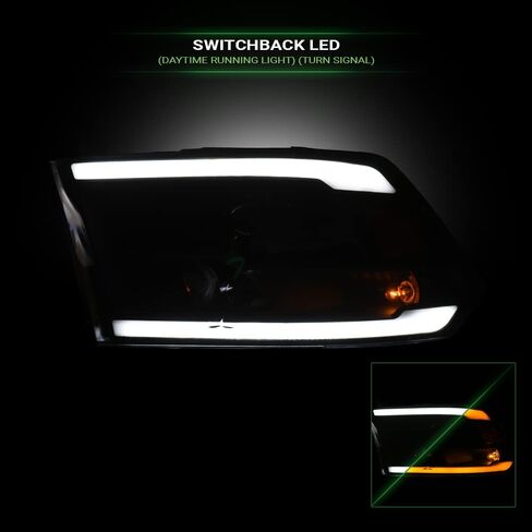 7422439629684 Compatible With 2009-2018 Dodge Ram 1500/2019-2023 Classic / 2010-2018 2500 3500 Switchback Sequential LED Strip Bar Black Housing Projector Headlights With Amber Reflector in Saudi Arabia