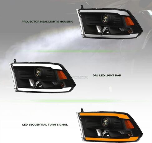 7422439629684 Compatible With 2009-2018 Dodge Ram 1500/2019-2023 Classic / 2010-2018 2500 3500 Switchback Sequential LED Strip Bar Black Housing Projector Headlights With Amber Reflector in Saudi Arabia