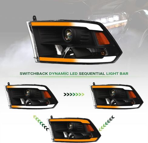 7422439629684 Compatible With 2009-2018 Dodge Ram 1500/2019-2023 Classic / 2010-2018 2500 3500 Switchback Sequential LED Strip Bar Black Housing Projector Headlights With Amber Reflector in Saudi Arabia