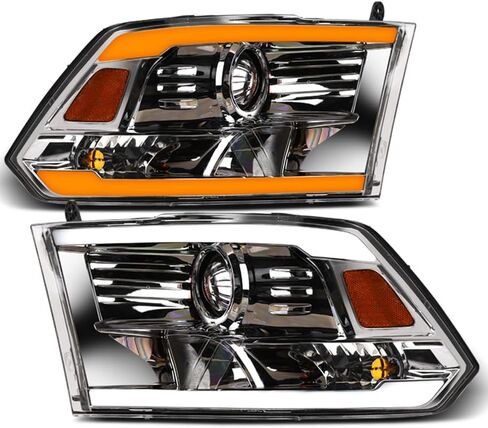 7422439629684 Compatible With 2009-2018 Dodge Ram 1500/2019-2023 Classic / 2010-2018 2500 3500 Switchback Sequential LED Strip Bar Black Housing Projector Headlights With Amber Reflector in Saudi Arabia