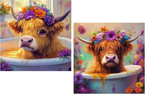 Mowana Flowers Diamond Art Kits for Adults, 5D DIY Diamond Art Painting Kits on Canvas, Rustic Floral Diamond Art for Beginners, 2 Pack Vintage Flower Diamond Painting Wall Décor 16x12inch in Kuwait