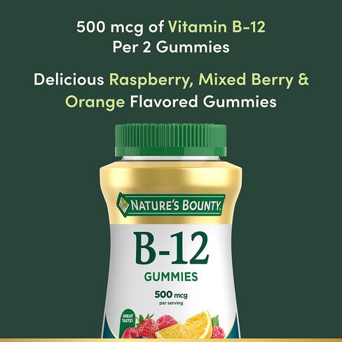 علكات فيتامين ب12 من Nature's Bounty، مكمل غذائي، يدعم استقلاب الطاقة وصحة الجهاز العصبي، نكهة التوت المختلطة، 500 ميكروجرام، 90 علكة (قد تختلف التعبئة) in Saudi Arabia