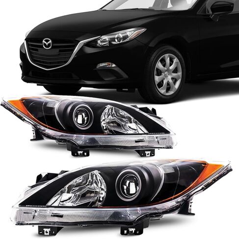 PHILTOP Headlights Assembly Compatible with 2010-2013 Mazda 3,Black Housing Clear Lens Amber Reflector,Halogen Headlamps (Driver + Passenger Side) in Saudi Arabia