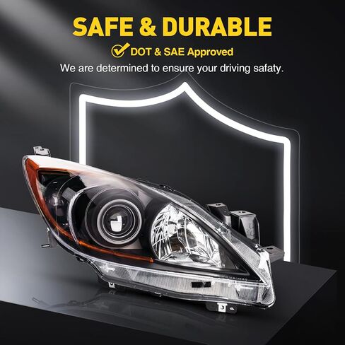 PHILTOP Headlights Assembly Compatible with 2010-2013 Mazda 3,Black Housing Clear Lens Amber Reflector,Halogen Headlamps (Driver + Passenger Side) in Saudi Arabia