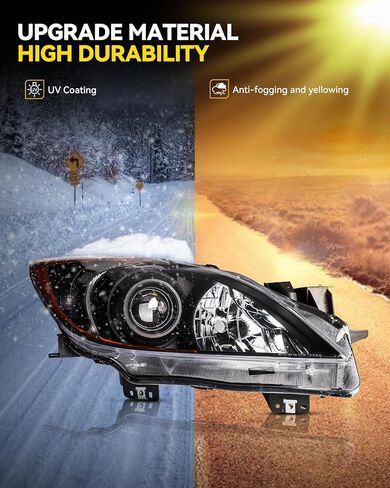 PHILTOP Headlights Assembly Compatible with 2010-2013 Mazda 3,Black Housing Clear Lens Amber Reflector,Halogen Headlamps (Driver + Passenger Side) in Saudi Arabia