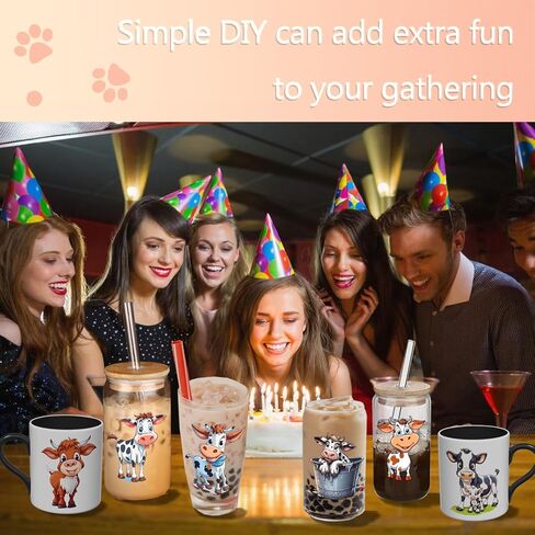 Cute Animals UV DTF Stickers - 12 Sheets Cute Cows UV DTF Cup Wrap for Mugs Glass Coffee, DIY Decals for Tumblers, Waterproof Rub on Transfers for Crafts in Saudi Arabia