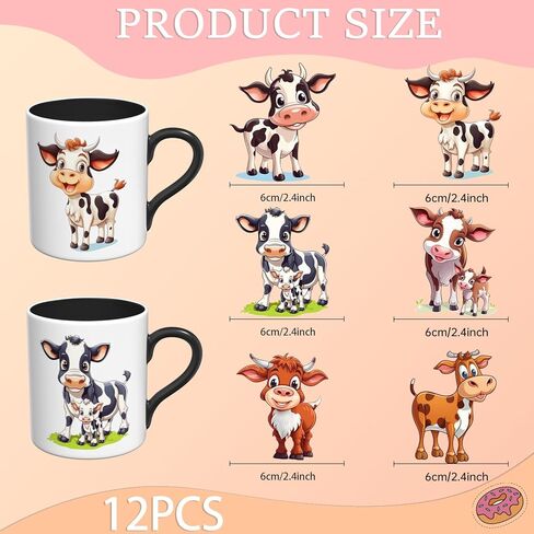 Cute Animals UV DTF Stickers - 12 Sheets Cute Cows UV DTF Cup Wrap for Mugs Glass Coffee, DIY Decals for Tumblers, Waterproof Rub on Transfers for Crafts in Saudi Arabia