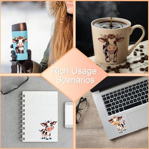 Cute Animals UV DTF Stickers - 12 Sheets Cute Cows UV DTF Cup Wrap for Mugs Glass Coffee, DIY Decals for Tumblers, Waterproof Rub on Transfers for Crafts in Saudi Arabia