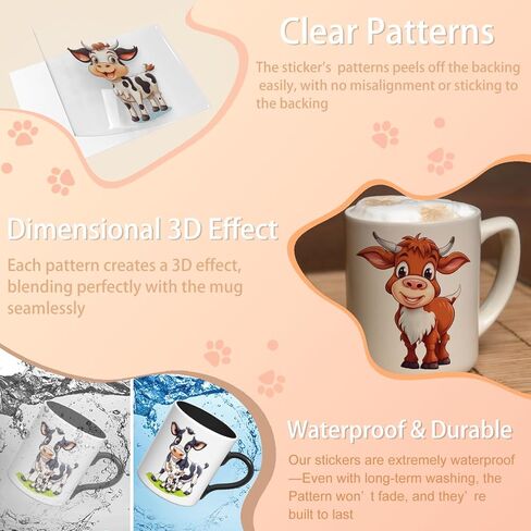 Cute Animals UV DTF Stickers - 12 Sheets Cute Cows UV DTF Cup Wrap for Mugs Glass Coffee, DIY Decals for Tumblers, Waterproof Rub on Transfers for Crafts in Saudi Arabia
