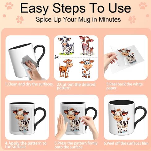 Cute Animals UV DTF Stickers - 12 Sheets Cute Cows UV DTF Cup Wrap for Mugs Glass Coffee, DIY Decals for Tumblers, Waterproof Rub on Transfers for Crafts in Saudi Arabia
