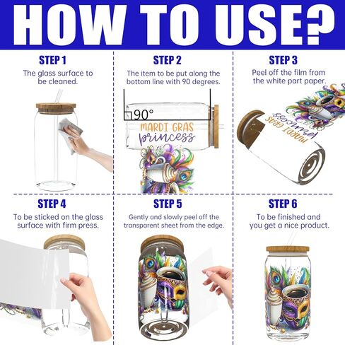 UV DTF Cup Wrap for 16oz Glass, 8 Sheets Mardi Gras Exuberant Transfer Stickers, Rub on Transfers for Crafts Cup Tumbler DIY Crafts in Saudi Arabia