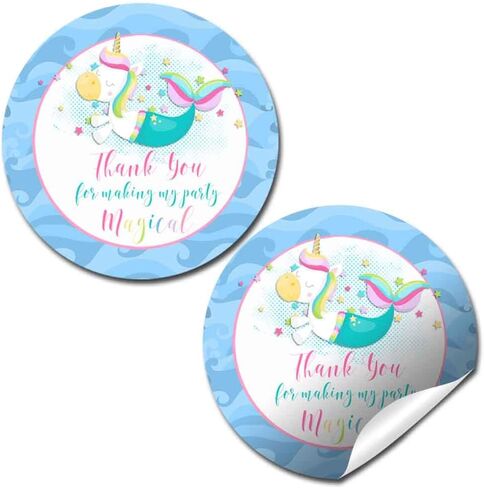 Mermaid Thank You Birthday Party Sticker Labels, 40 2" Party Circle Stickers by AmandaCreation, Great for Party Favors, Envelope Seals & Goodie Bags, Mermaid with Light Complexion in Saudi Arabia