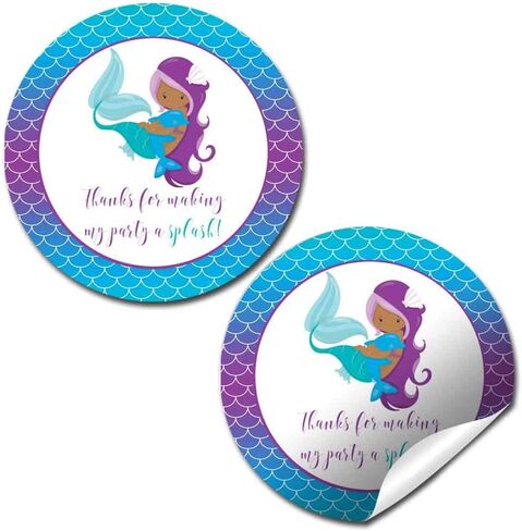 Mermaid Thank You Birthday Party Sticker Labels, 40 2" Party Circle Stickers by AmandaCreation, Great for Party Favors, Envelope Seals & Goodie Bags, Mermaid with Light Complexion in Saudi Arabia