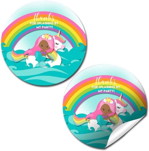 Mermaid Thank You Birthday Party Sticker Labels, 40 2" Party Circle Stickers by AmandaCreation, Great for Party Favors, Envelope Seals & Goodie Bags, Mermaid with Light Complexion in Saudi Arabia