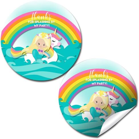 Mermaid Thank You Birthday Party Sticker Labels, 40 2" Party Circle Stickers by AmandaCreation, Great for Party Favors, Envelope Seals & Goodie Bags, Mermaid with Light Complexion in Saudi Arabia