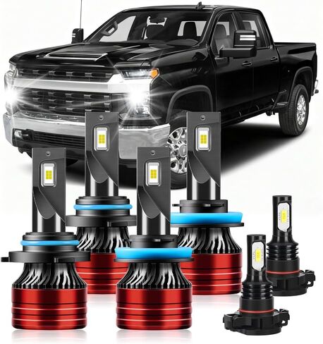 Light Bulbs Compatible for 2008-2021 Chevrolet Silverado 2500 3500HD 9005 High Beam H11 Low Beam 5202 Fog Lights Combo Pack 800% Brightness with Cooling Fan Plug N Play Pack of 6 in Kuwait