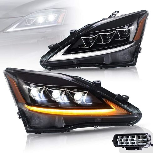 VLAND LED Headlights for [Lexus IS250 IS350 ISF IS 220d 2006 2007 2008 2009 2010 2011 2012] Front Lamps Assembly with Sequential Turn Signal, YAA-IS-0303H, Pair, 2PCS (Amber) in Saudi Arabia