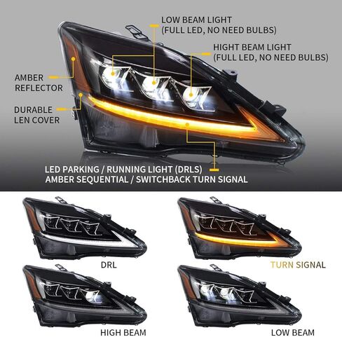 VLAND LED Headlights for [Lexus IS250 IS350 ISF IS 220d 2006 2007 2008 2009 2010 2011 2012] Front Lamps Assembly with Sequential Turn Signal, YAA-IS-0303H, Pair, 2PCS (Amber) in Saudi Arabia