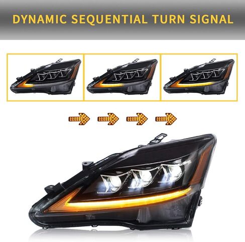 VLAND LED Headlights for [Lexus IS250 IS350 ISF IS 220d 2006 2007 2008 2009 2010 2011 2012] Front Lamps Assembly with Sequential Turn Signal, YAA-IS-0303H, Pair, 2PCS (Amber) in Saudi Arabia
