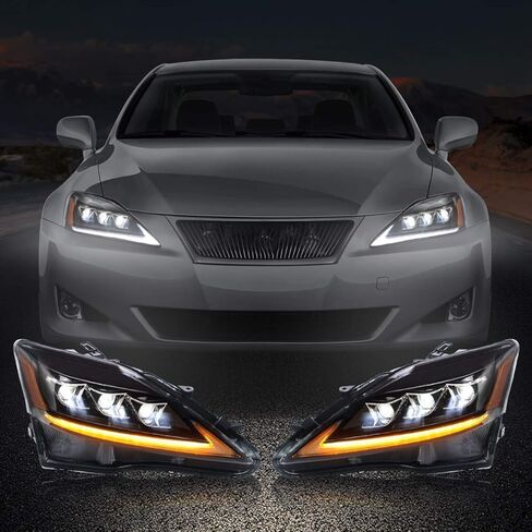 VLAND LED Headlights for [Lexus IS250 IS350 ISF IS 220d 2006 2007 2008 2009 2010 2011 2012] Front Lamps Assembly with Sequential Turn Signal, YAA-IS-0303H, Pair, 2PCS (Amber) in Saudi Arabia