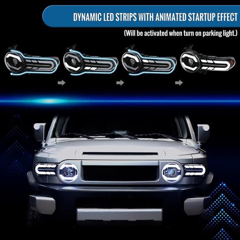 Ronnin - Fits 2007-2014 Toyota FJ Cruiser Projector Headlights LED Sequential Turn Signals + Animated Startup Effect Lamps Assembly Pair | Black in Saudi Arabia