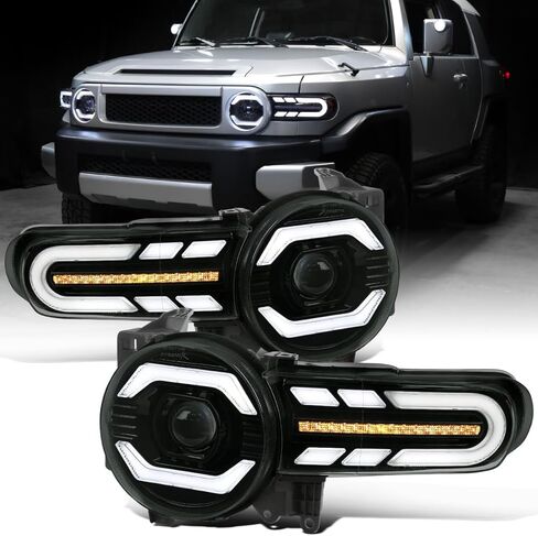 Ronnin - Fits 2007-2014 Toyota FJ Cruiser Projector Headlights LED Sequential Turn Signals + Animated Startup Effect Lamps Assembly Pair | Black in Saudi Arabia