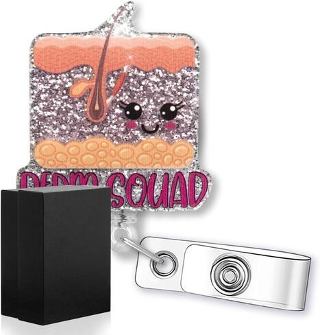derm Squad مضحك بريق شارة بكرة حامل شارة قابل للسحب لمستحضرات التجميل الجمالية ممرضة التجميل طبيب الأمراض الجلدية، العناية بالبشرة، هدية جراح التجميل، هدية طبيب الجلد in Saudi Arabia